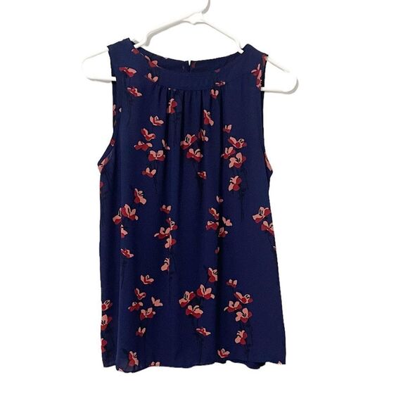 Ann Taylor LOFT Blue Floral Sleeveless Blouse Size XS - Picture 1 of 7